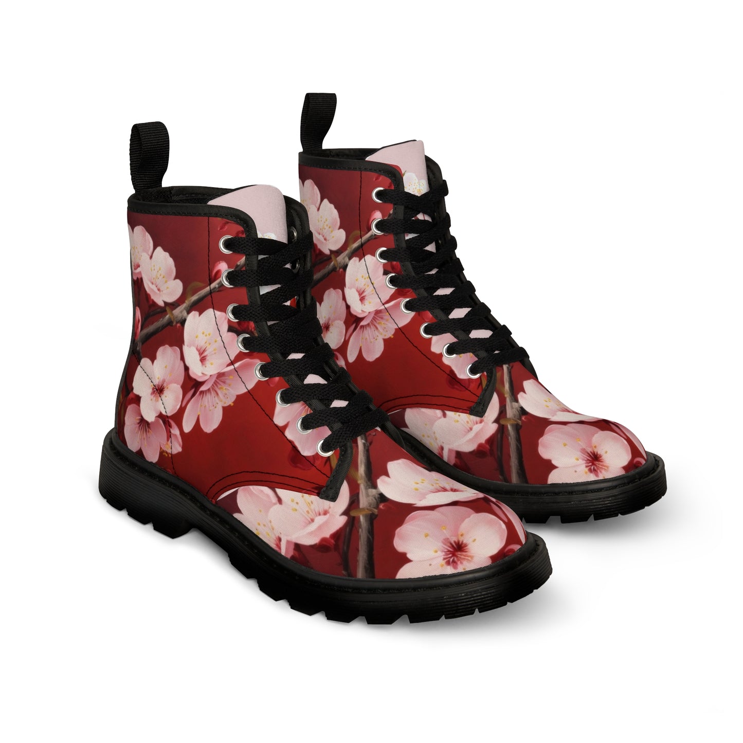 Red Pink Flowers Women's Canvas Boots