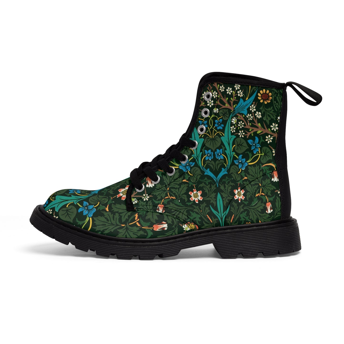 Green Blue Flowers Women's Canvas Boots