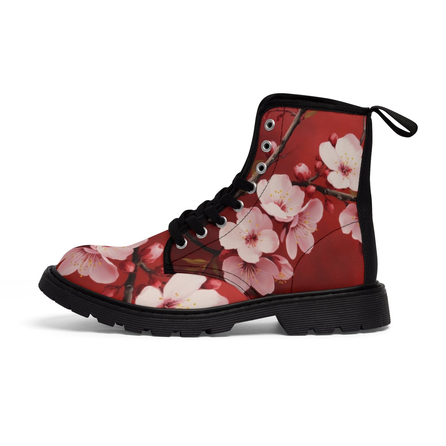 Red Pink Flowers Women's Canvas Boots