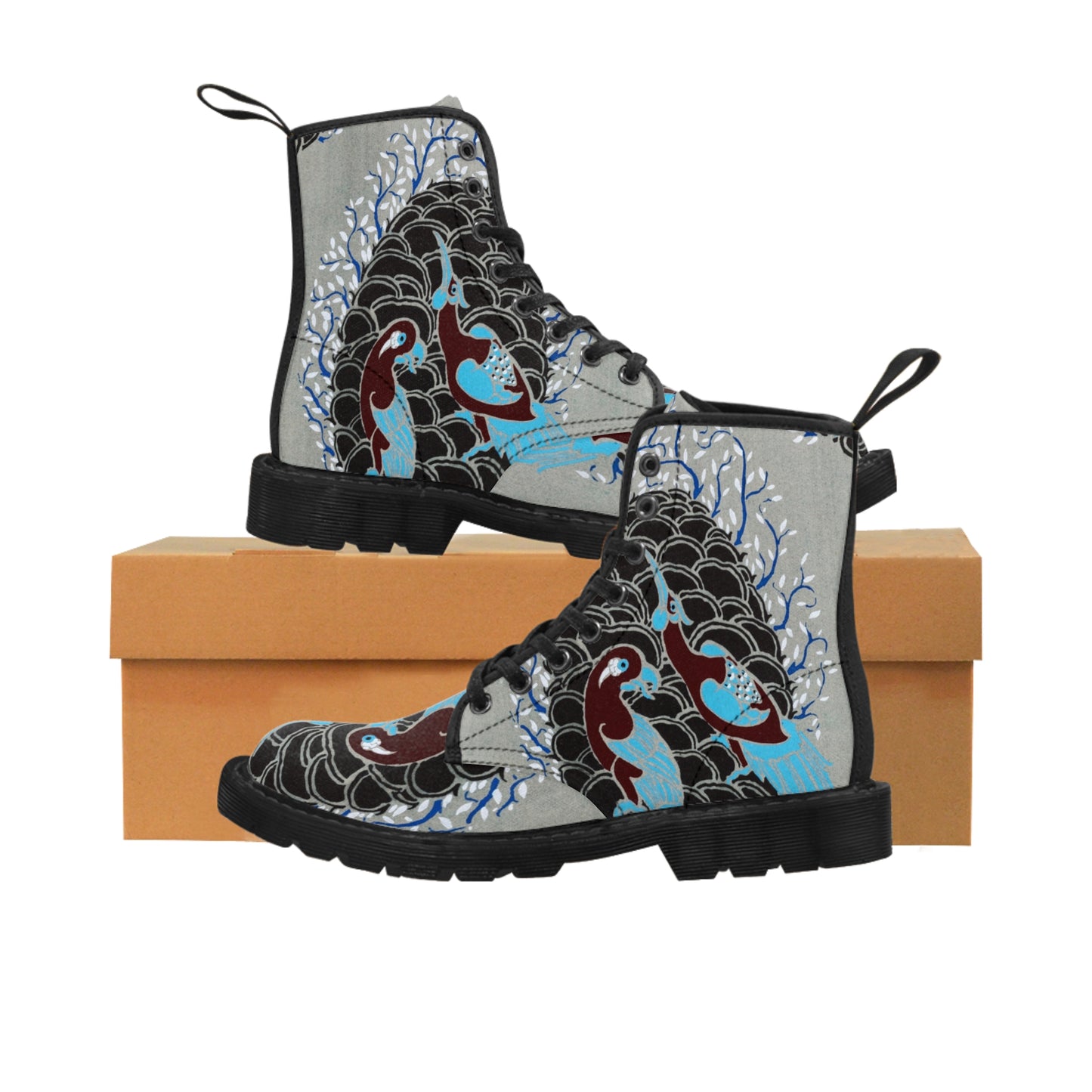 Gray Blue Flower Women's Canvas Boots