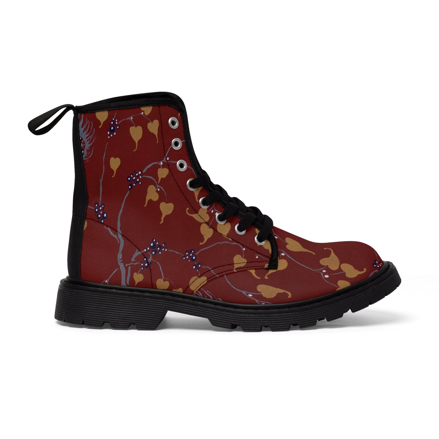 Red Painted Yellow flowers Women's Canvas Boots