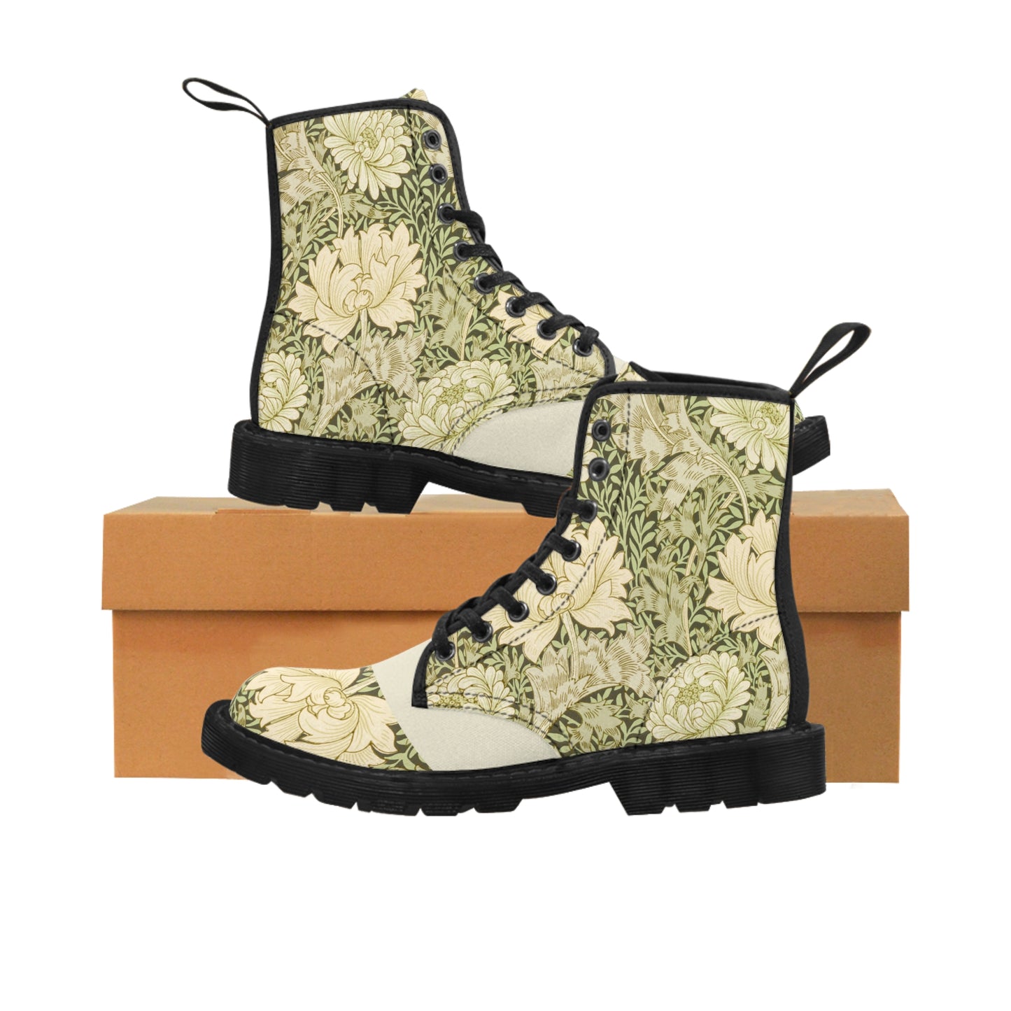 Cream Flowers Women's Canvas Boots