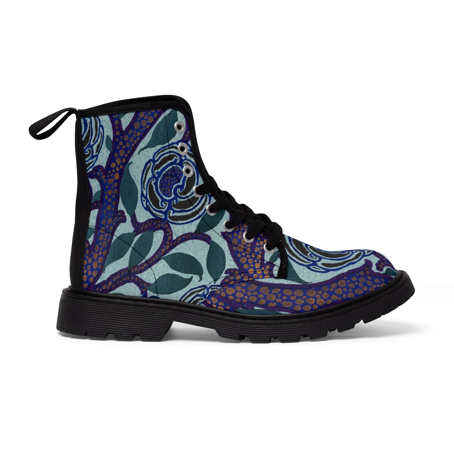 Purple Light Blue Flower Women's Canvas Boots