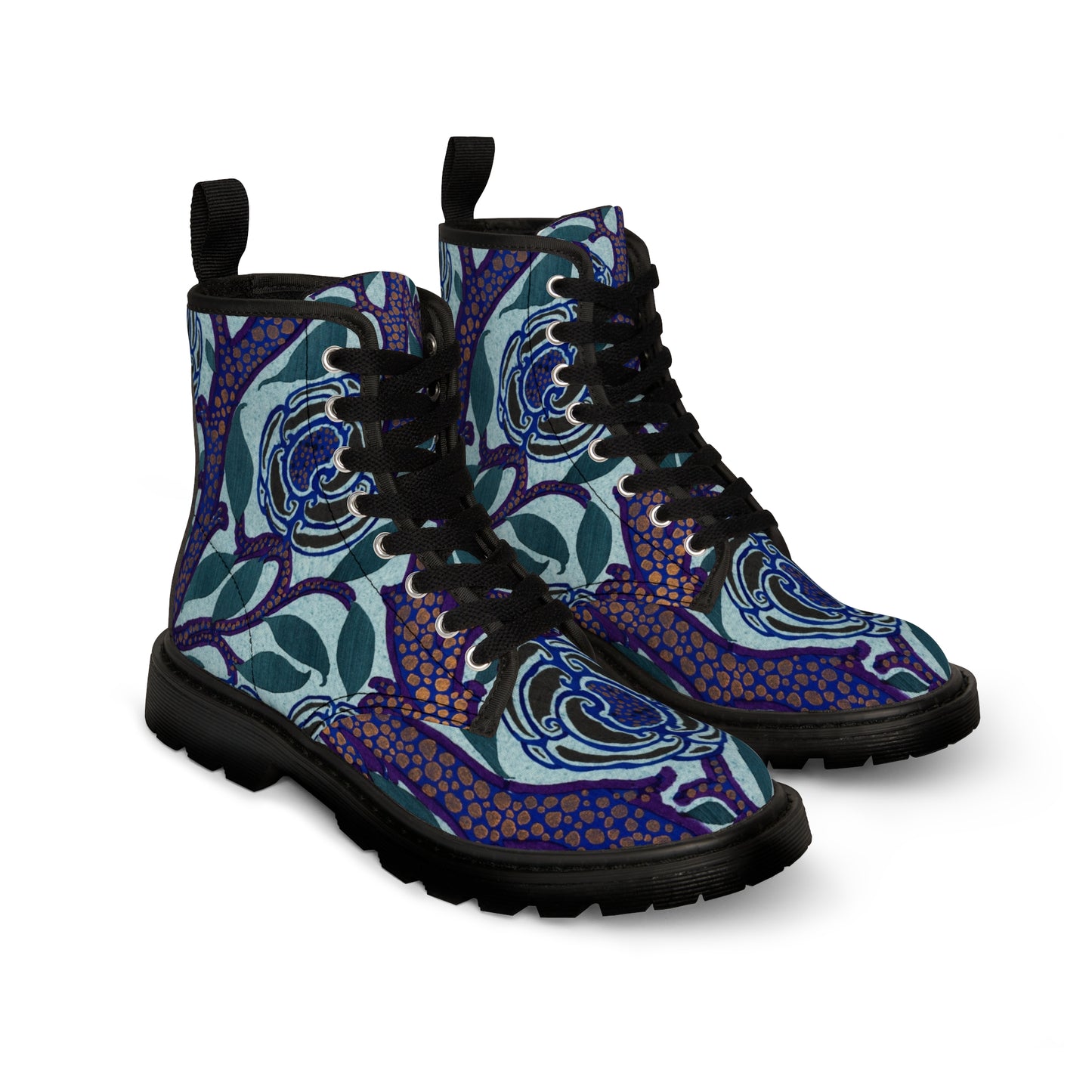 Purple Light Blue Flower Women's Canvas Boots