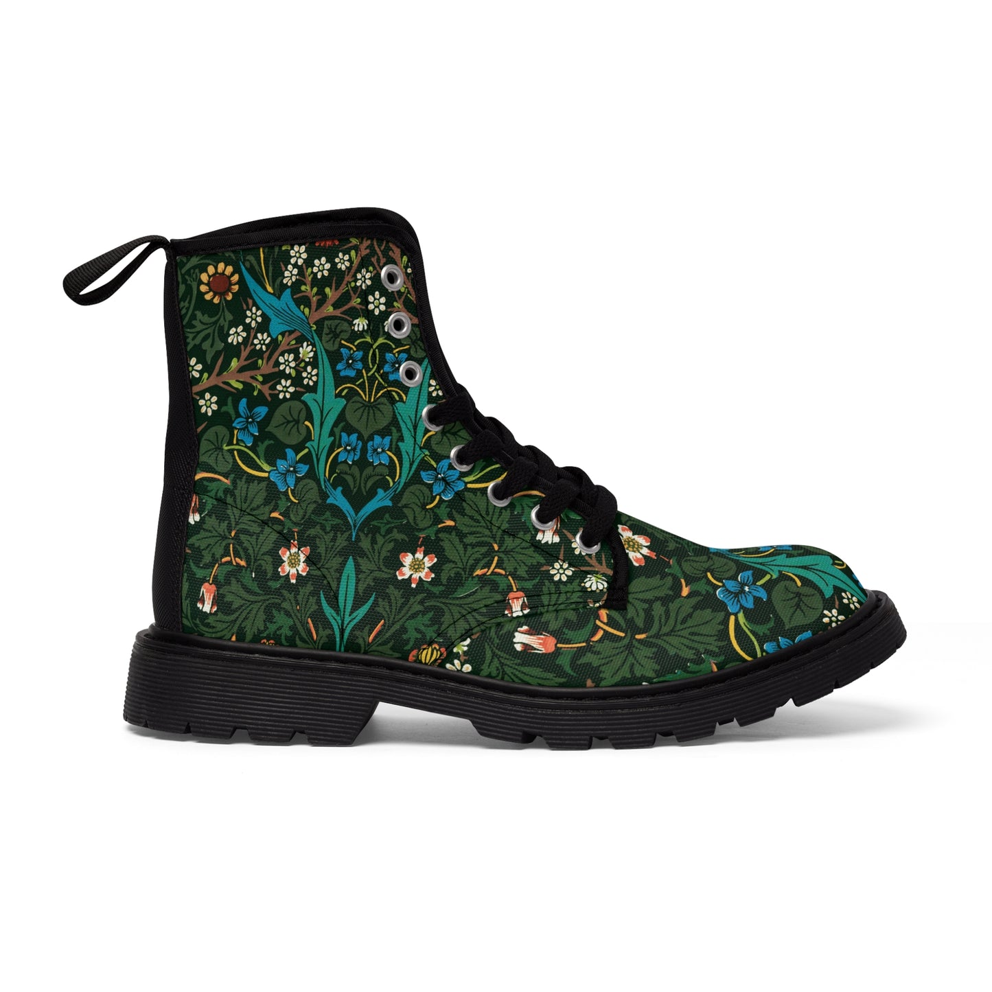 Green Blue Flowers Women's Canvas Boots