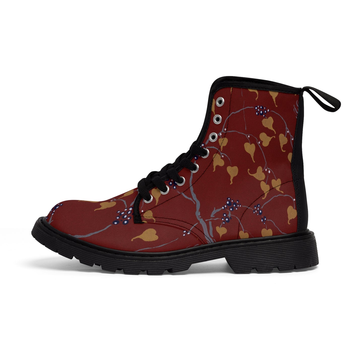 Red Painted Yellow flowers Women's Canvas Boots