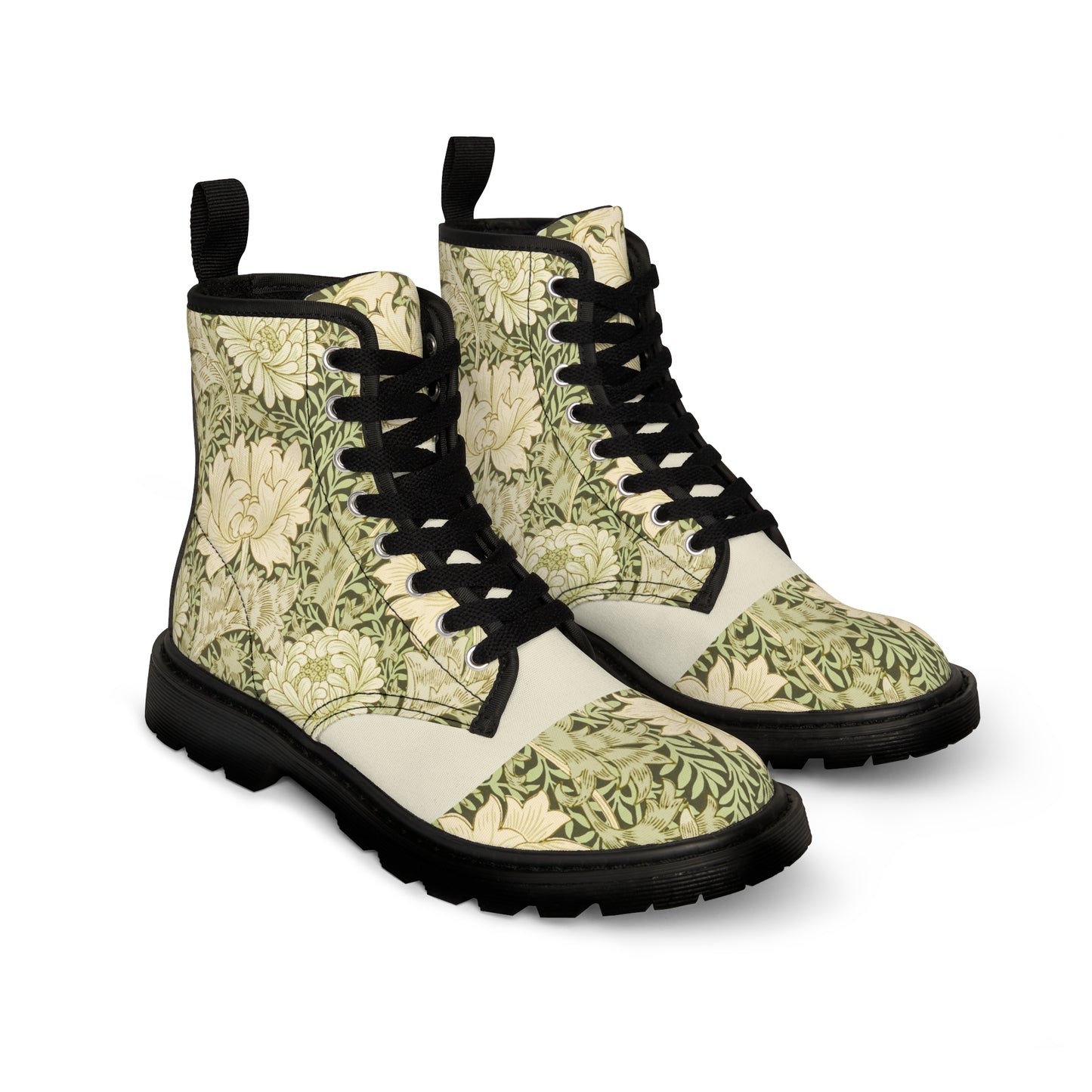 Cream Flowers Women's Canvas Boots