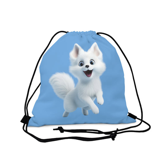 Happy White Little Fox Outdoor Drawstring Bag