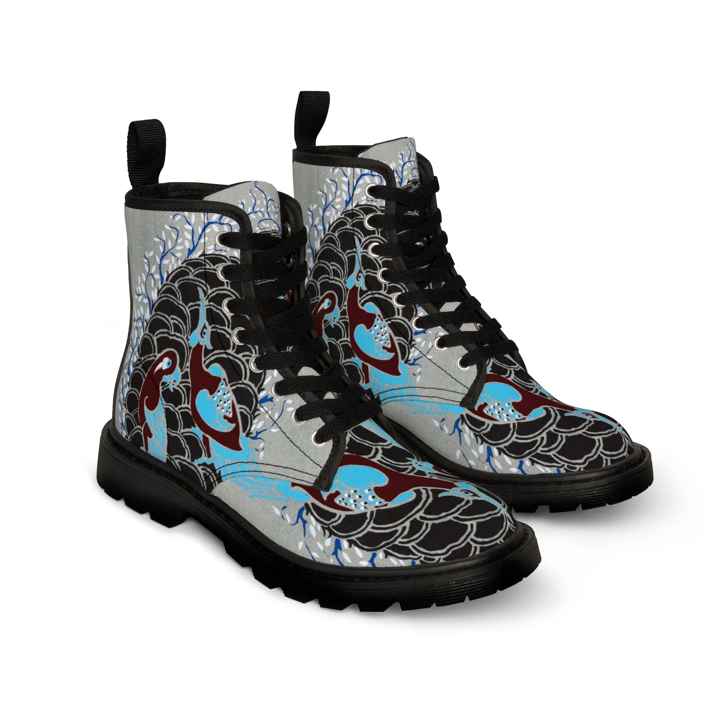 Gray Blue Flower Women's Canvas Boots