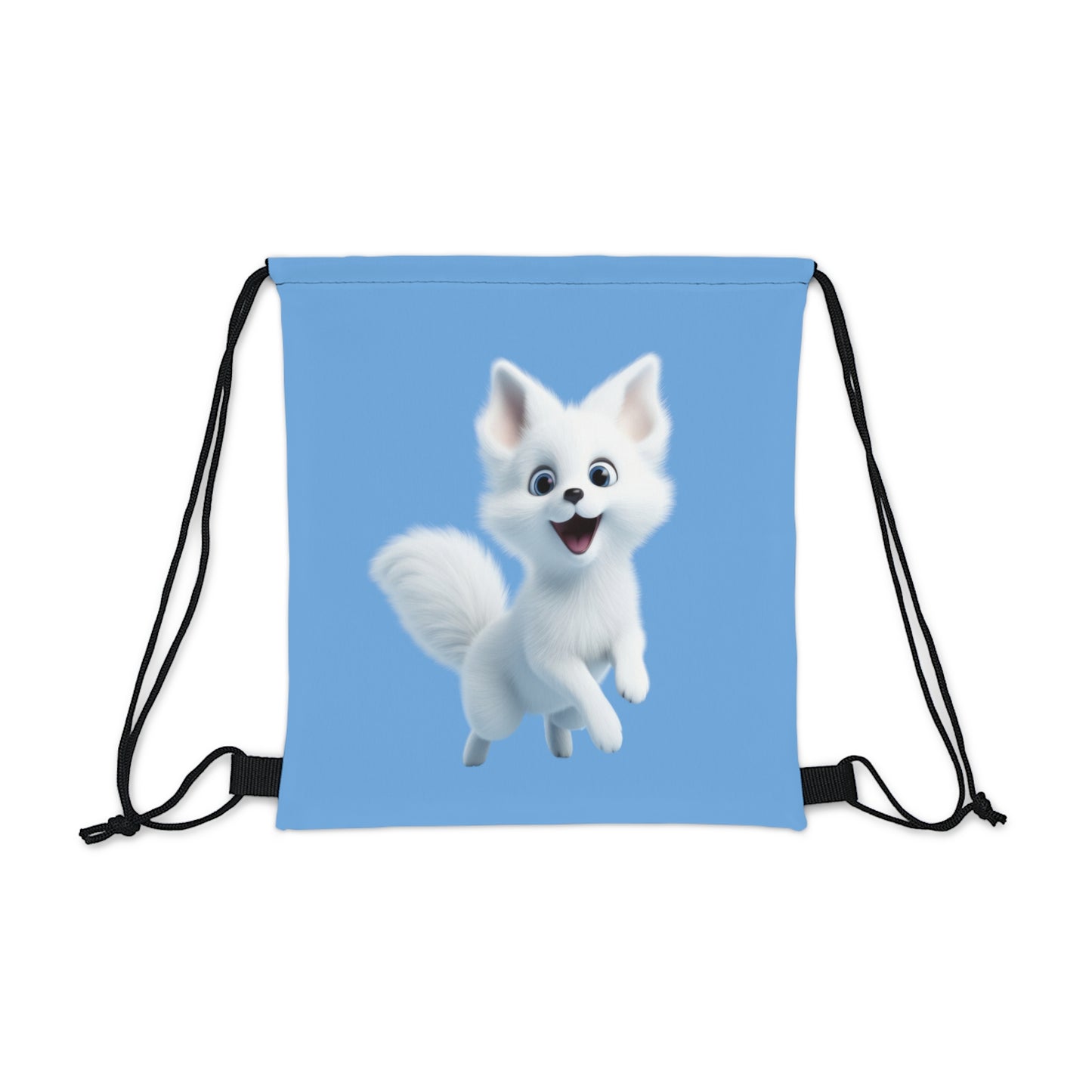 Happy White Little Fox Outdoor Drawstring Bag