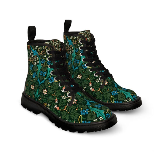 Green Blue Flowers Women's Canvas Boots