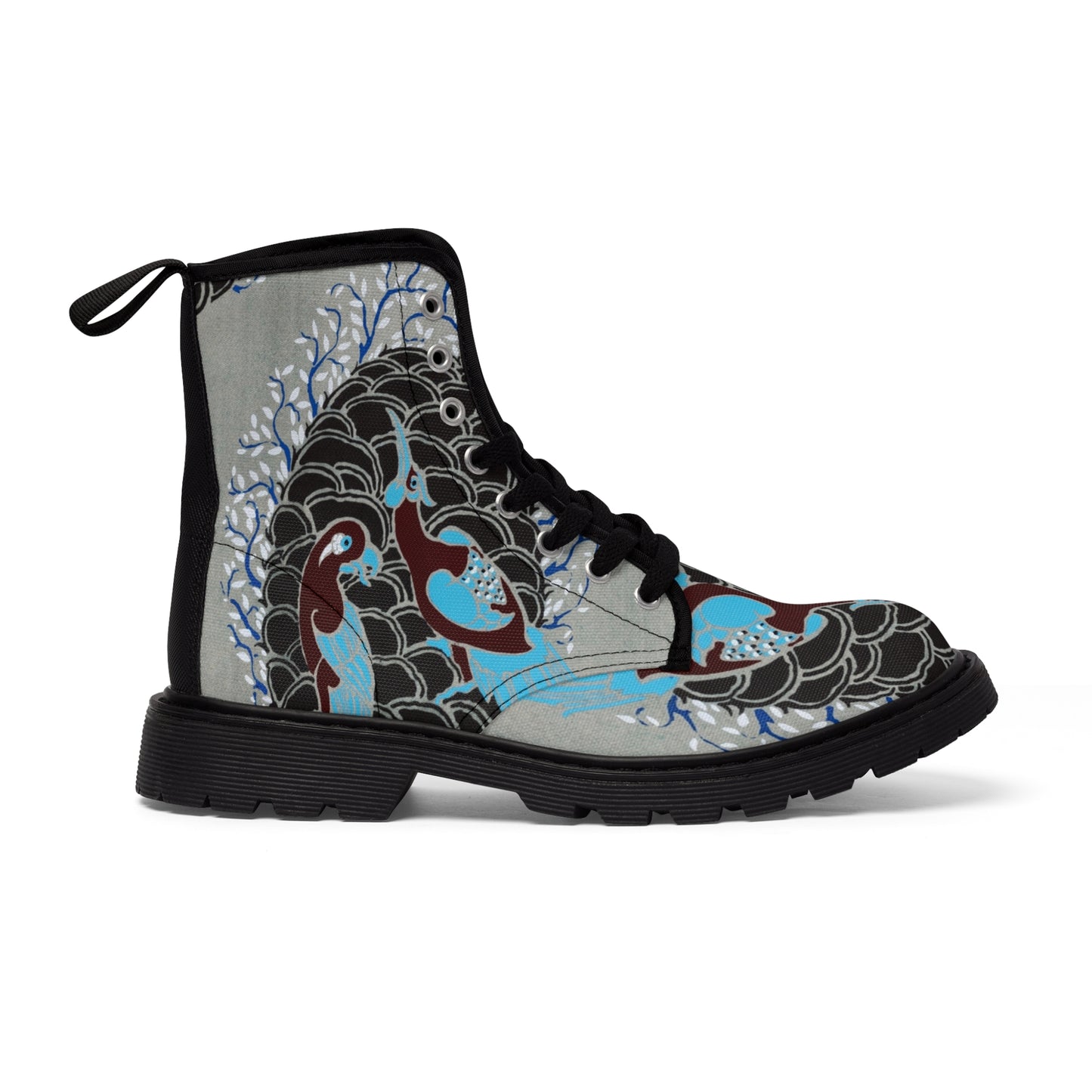 Gray Blue Flower Women's Canvas Boots