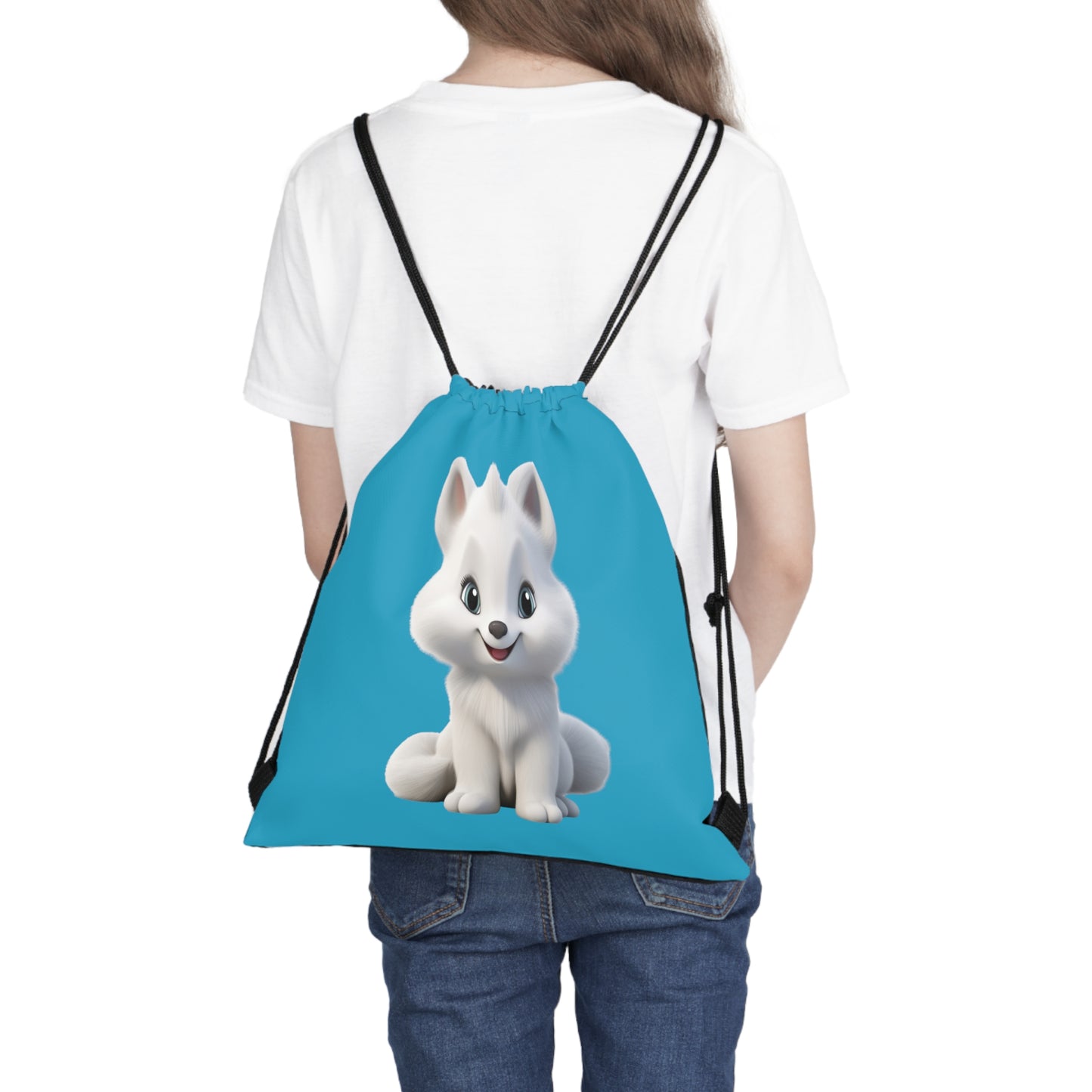 White Litte Fox Outdoor Drawstring Bag