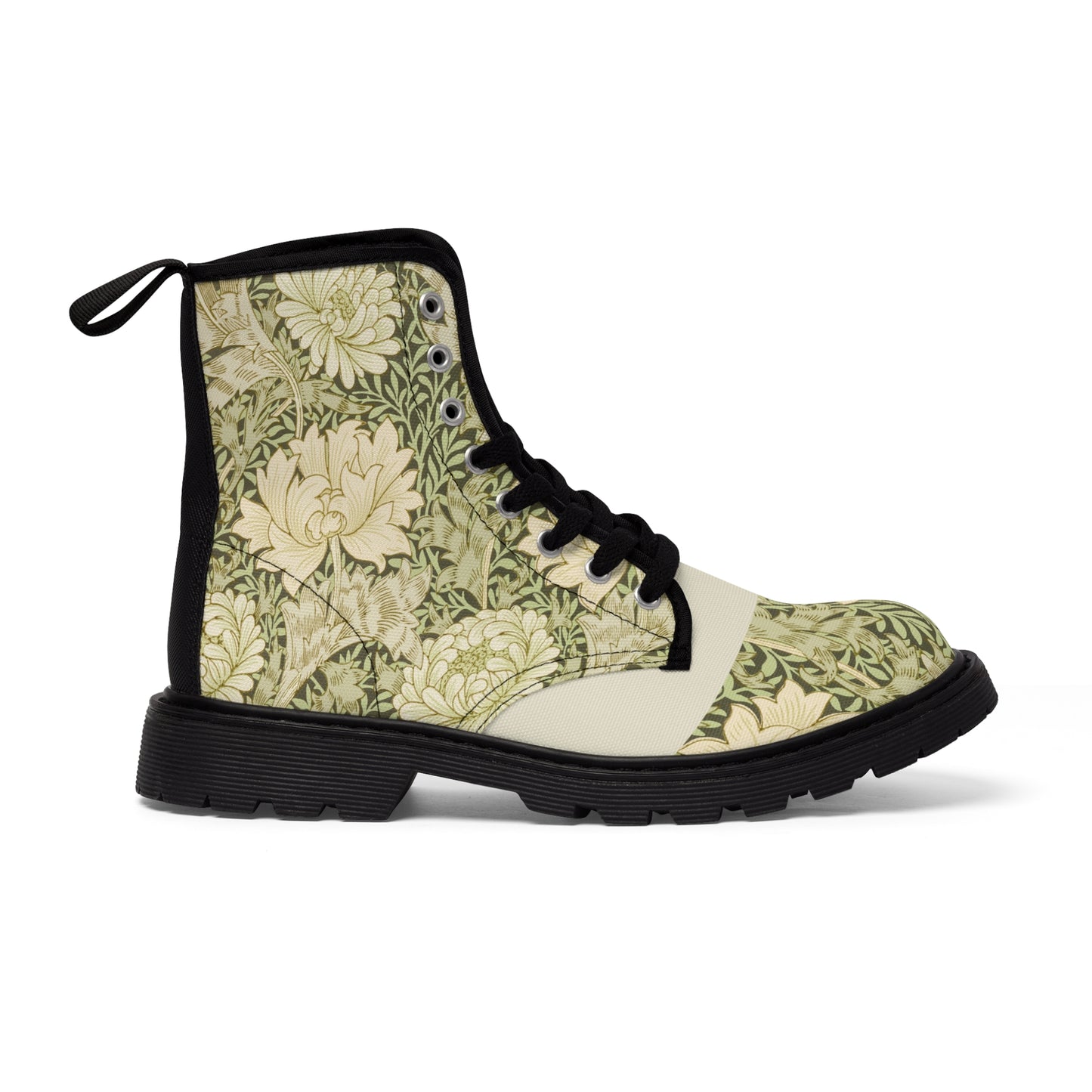 Cream Flowers Women's Canvas Boots