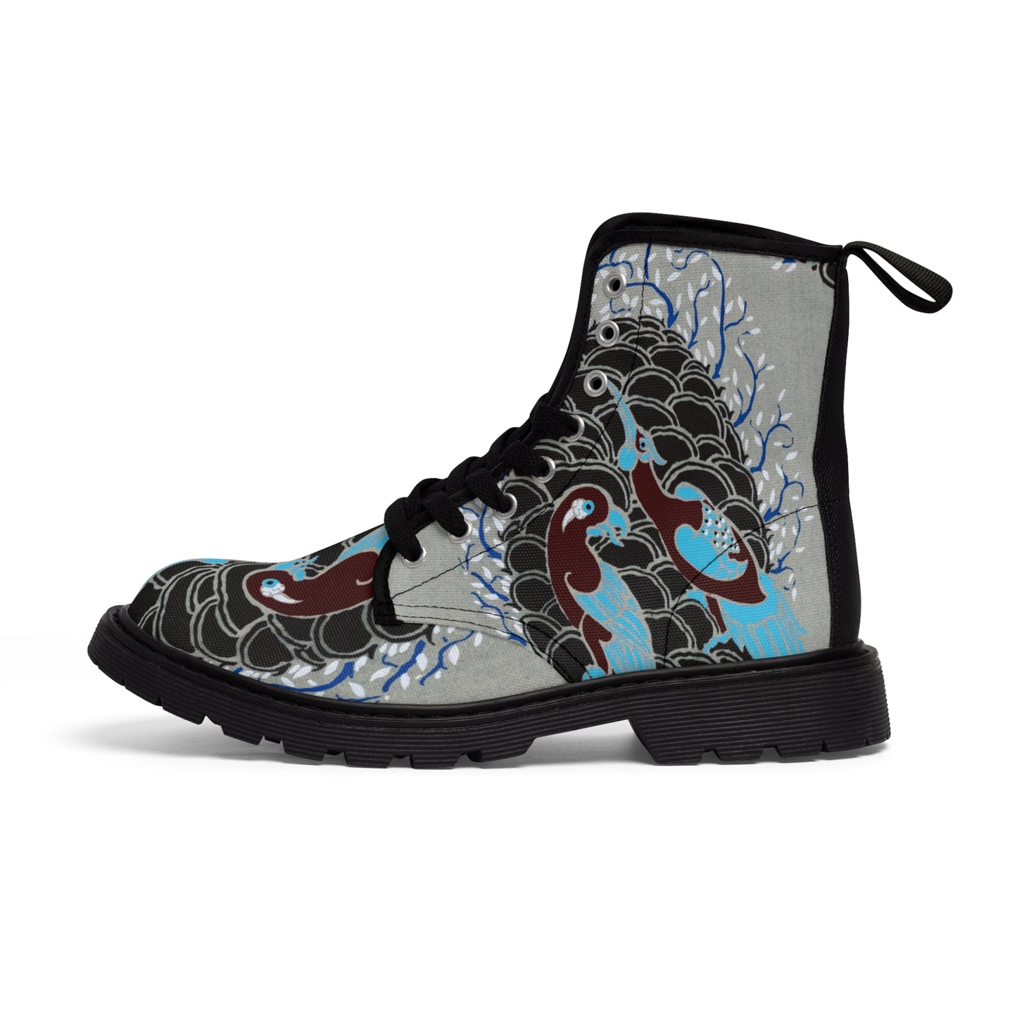 Gray Blue Flower Women's Canvas Boots