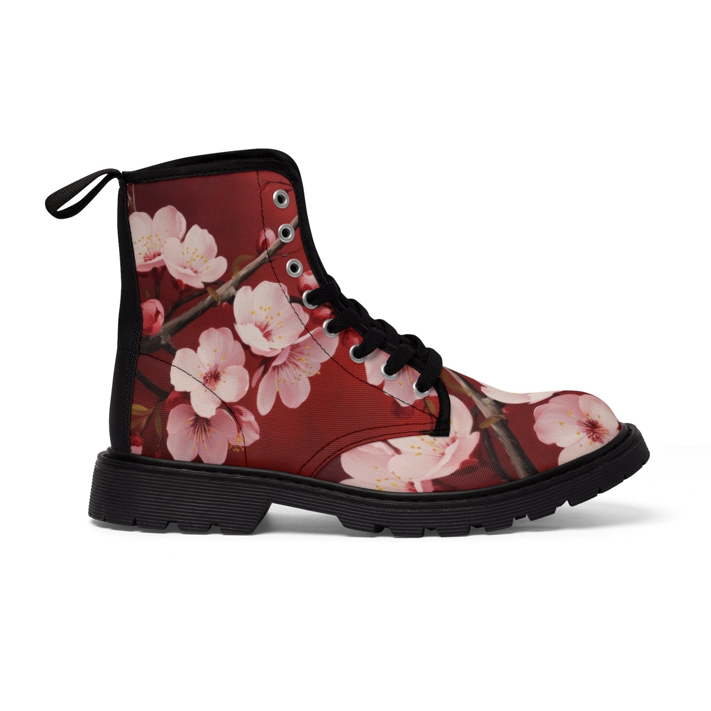 Red Pink Flowers Women's Canvas Boots