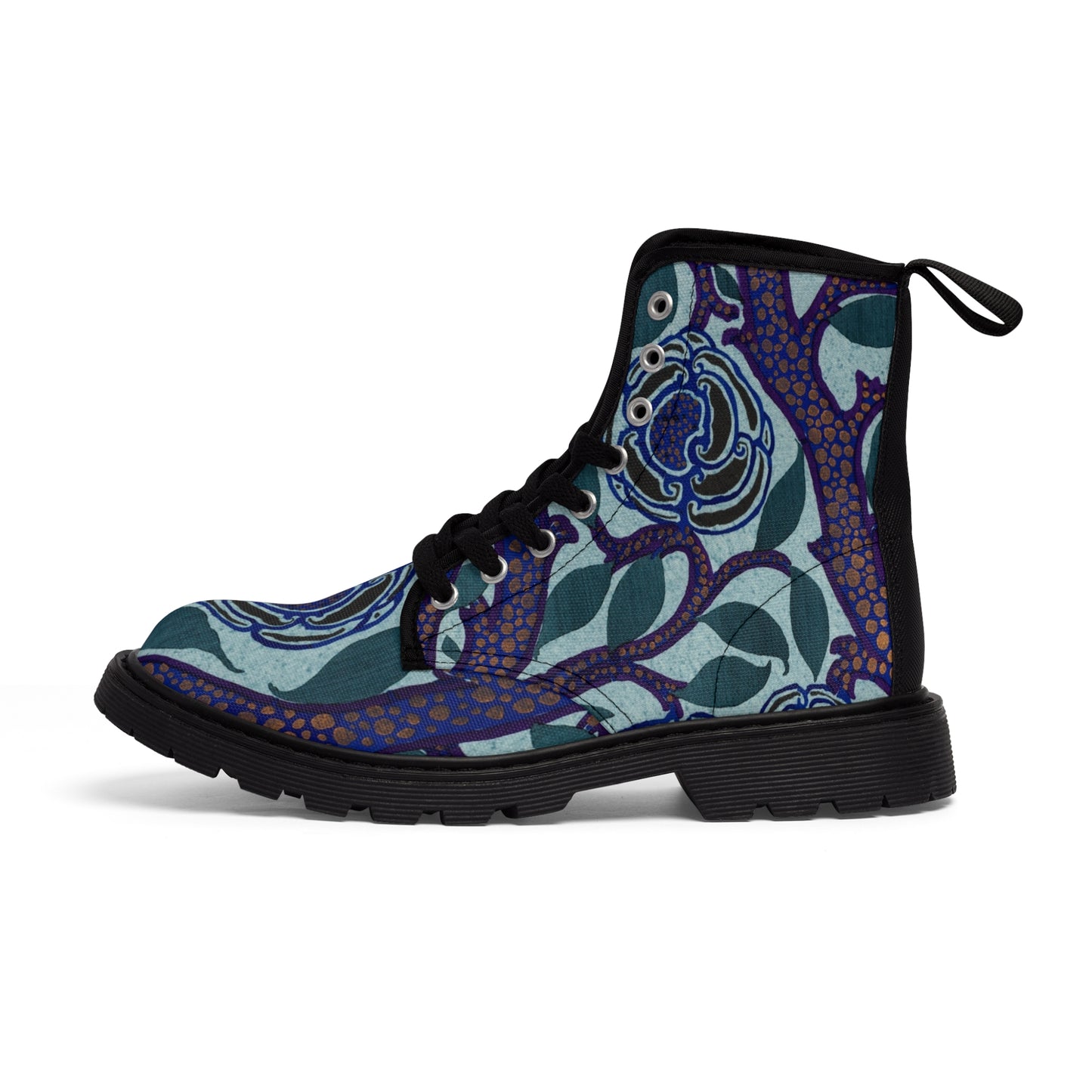 Purple Light Blue Flower Women's Canvas Boots