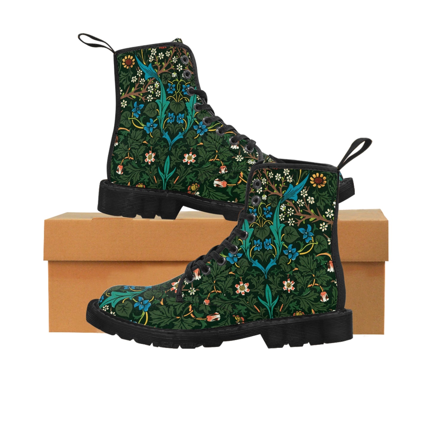 Green Blue Flowers Women's Canvas Boots